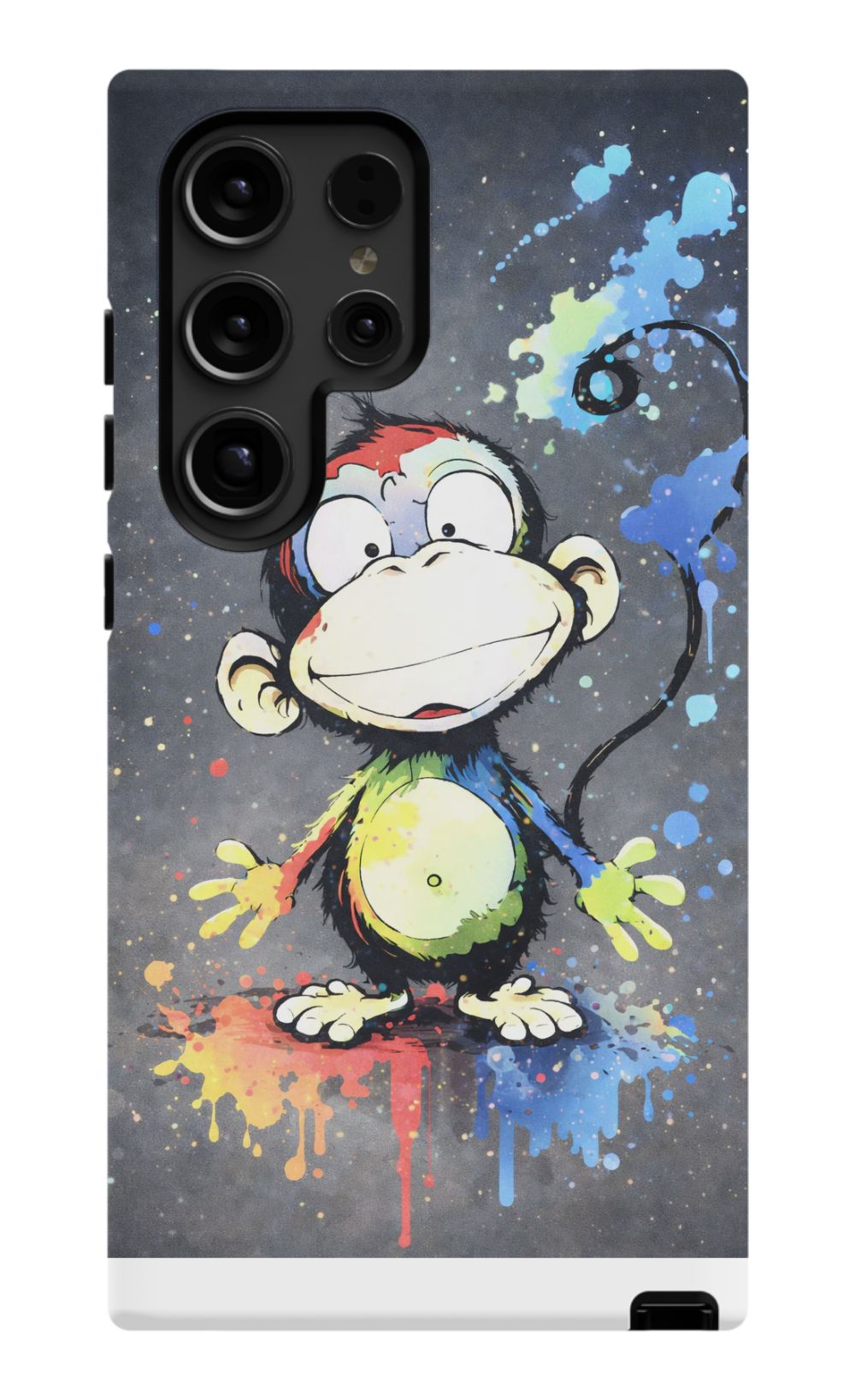 Cheerful monkey with vibrant paint splashes