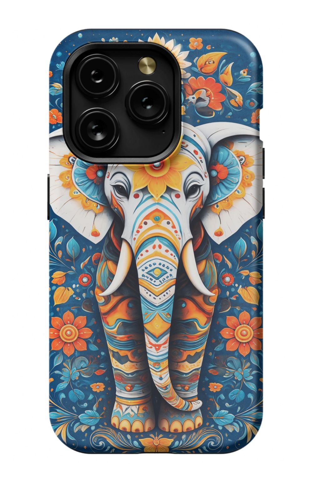 Ornate elephant with vibrant folk art