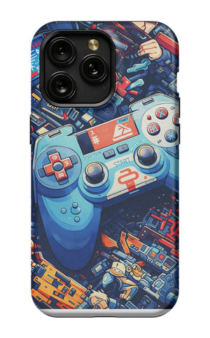 Futuristic gaming controller in cyberpunk world