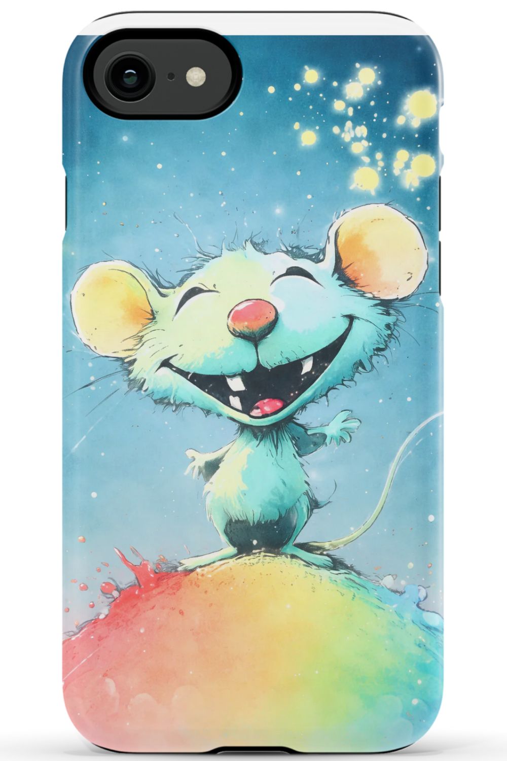 Joyful mouse on a colourful splash