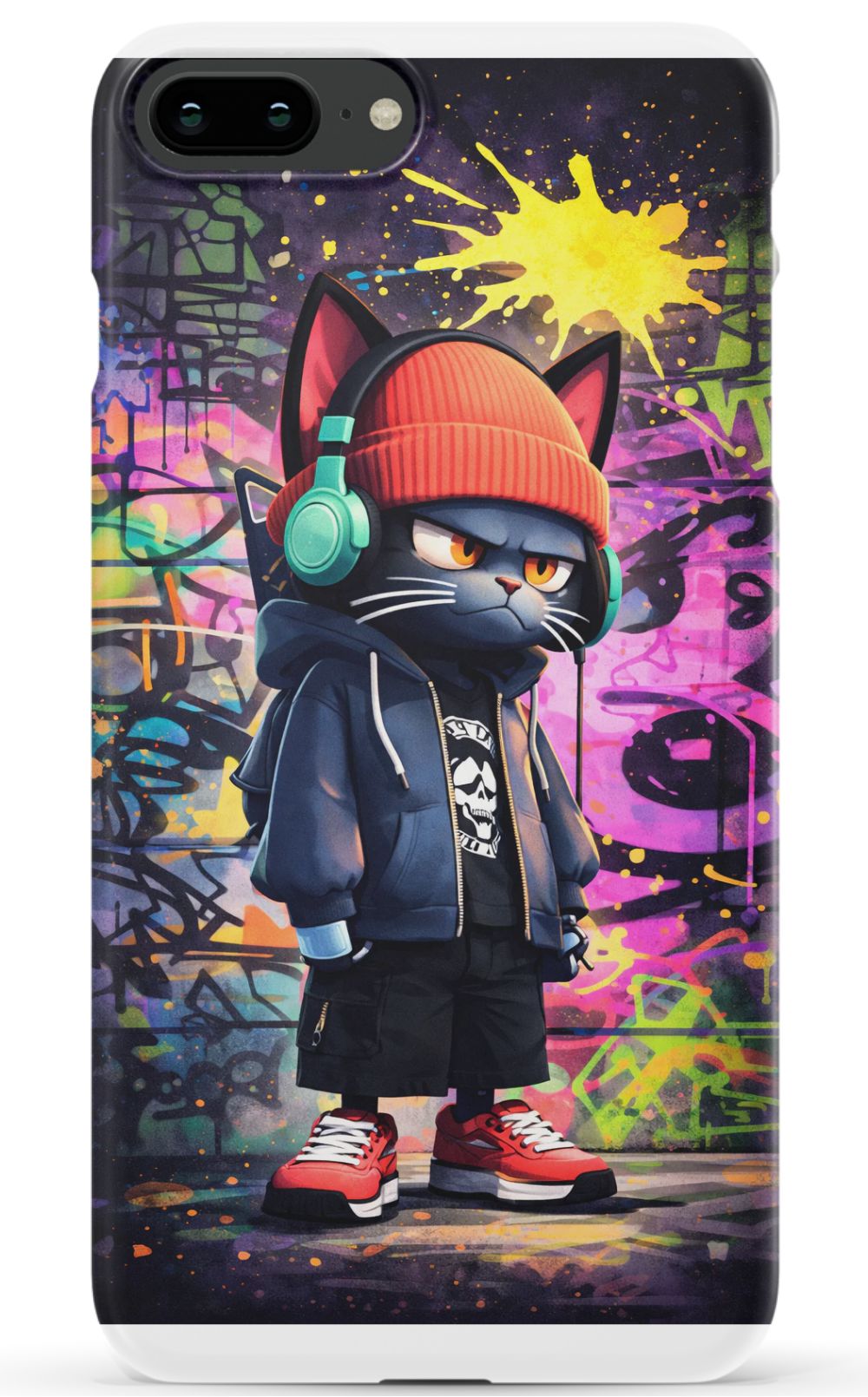Urban street cat with graffiti backdrop