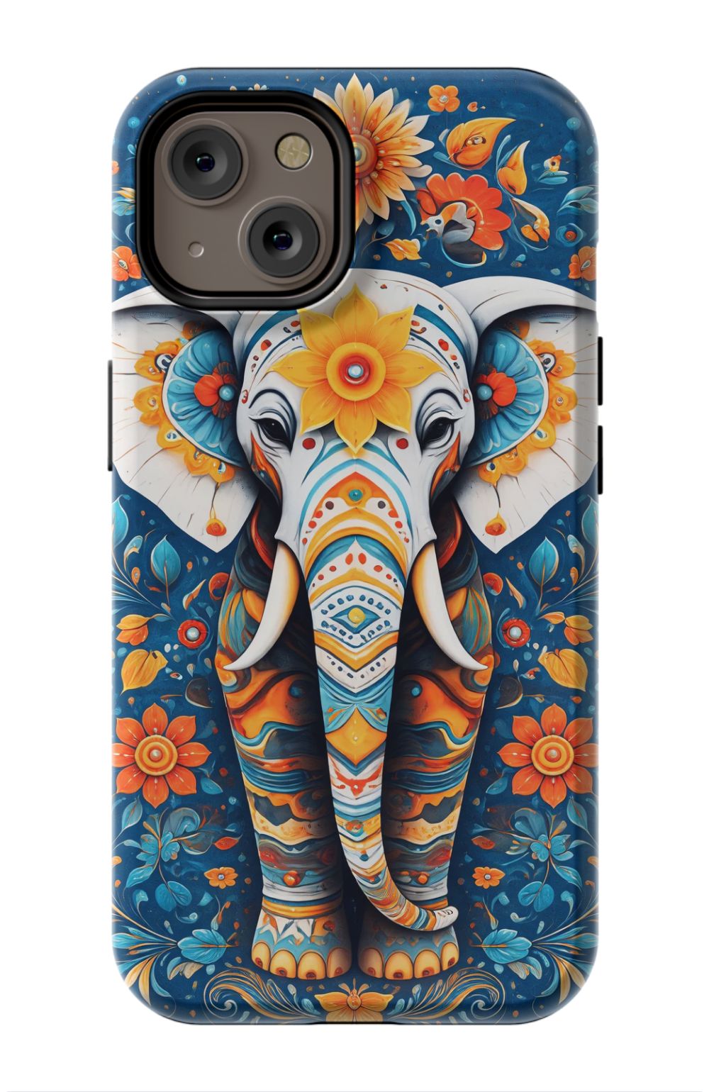 Ornate elephant with vibrant folk art