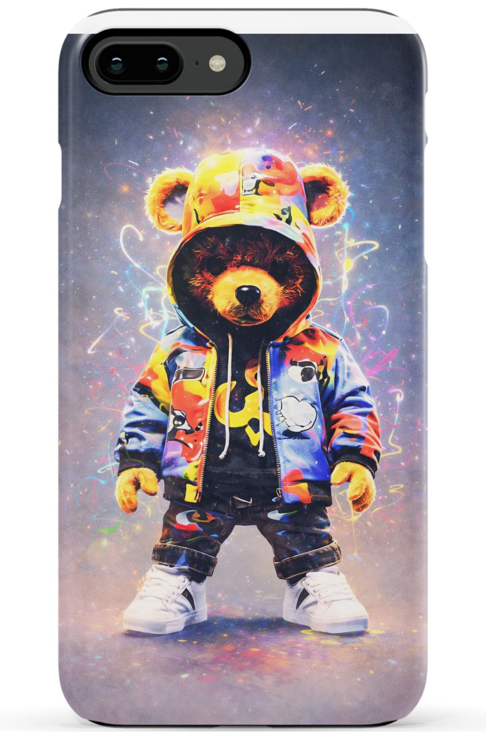 Teddy bear in vibrant streetwear