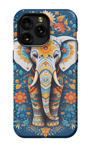 Ornate elephant with vibrant folk art