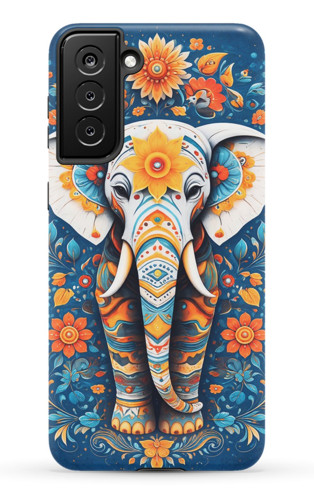 Ornate elephant with vibrant folk art