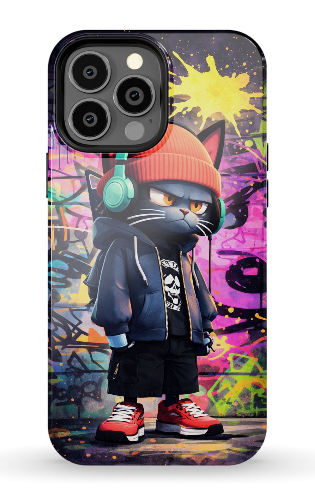 Urban street cat with graffiti backdrop