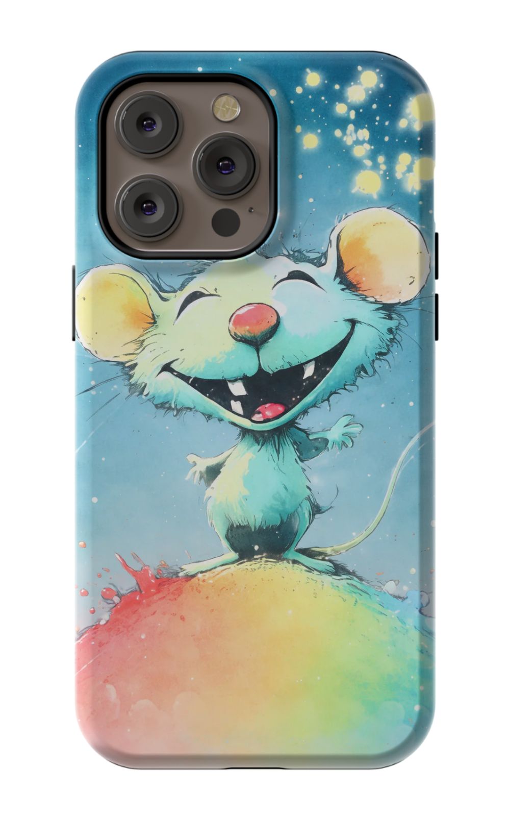 Joyful mouse on a colourful splash