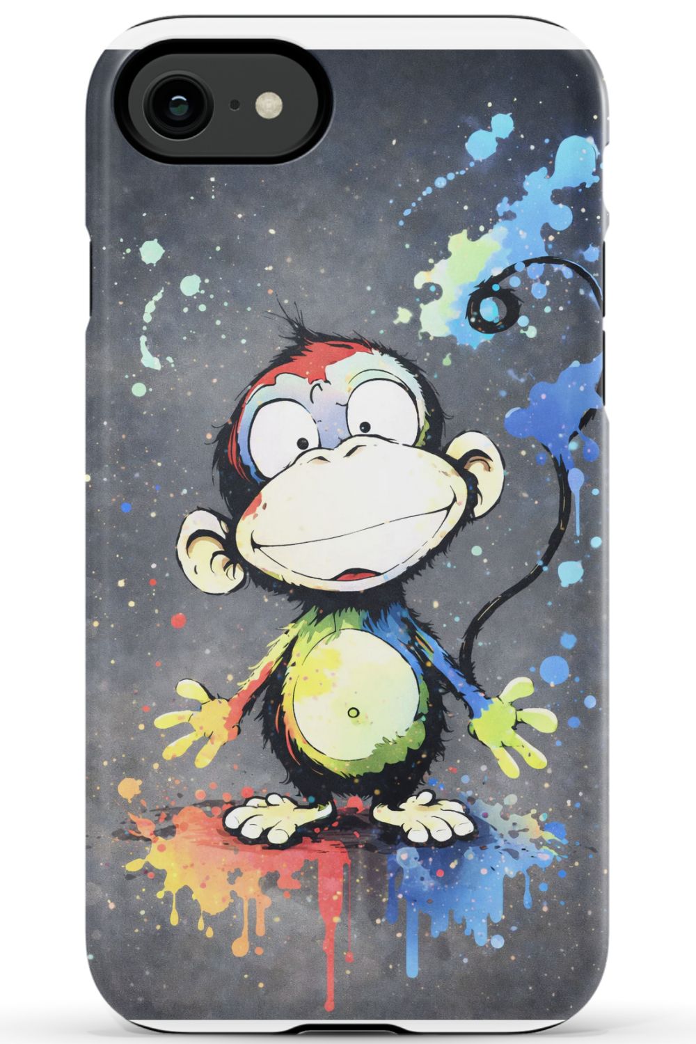 Cheerful monkey with vibrant paint splashes