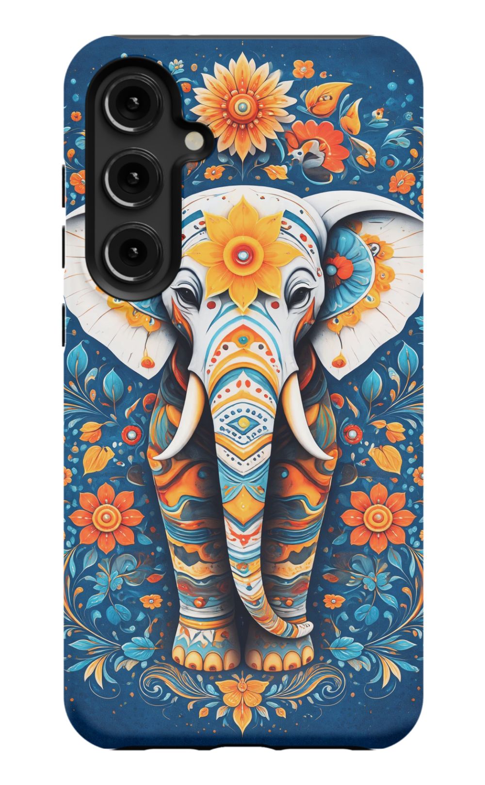 Ornate elephant with vibrant folk art