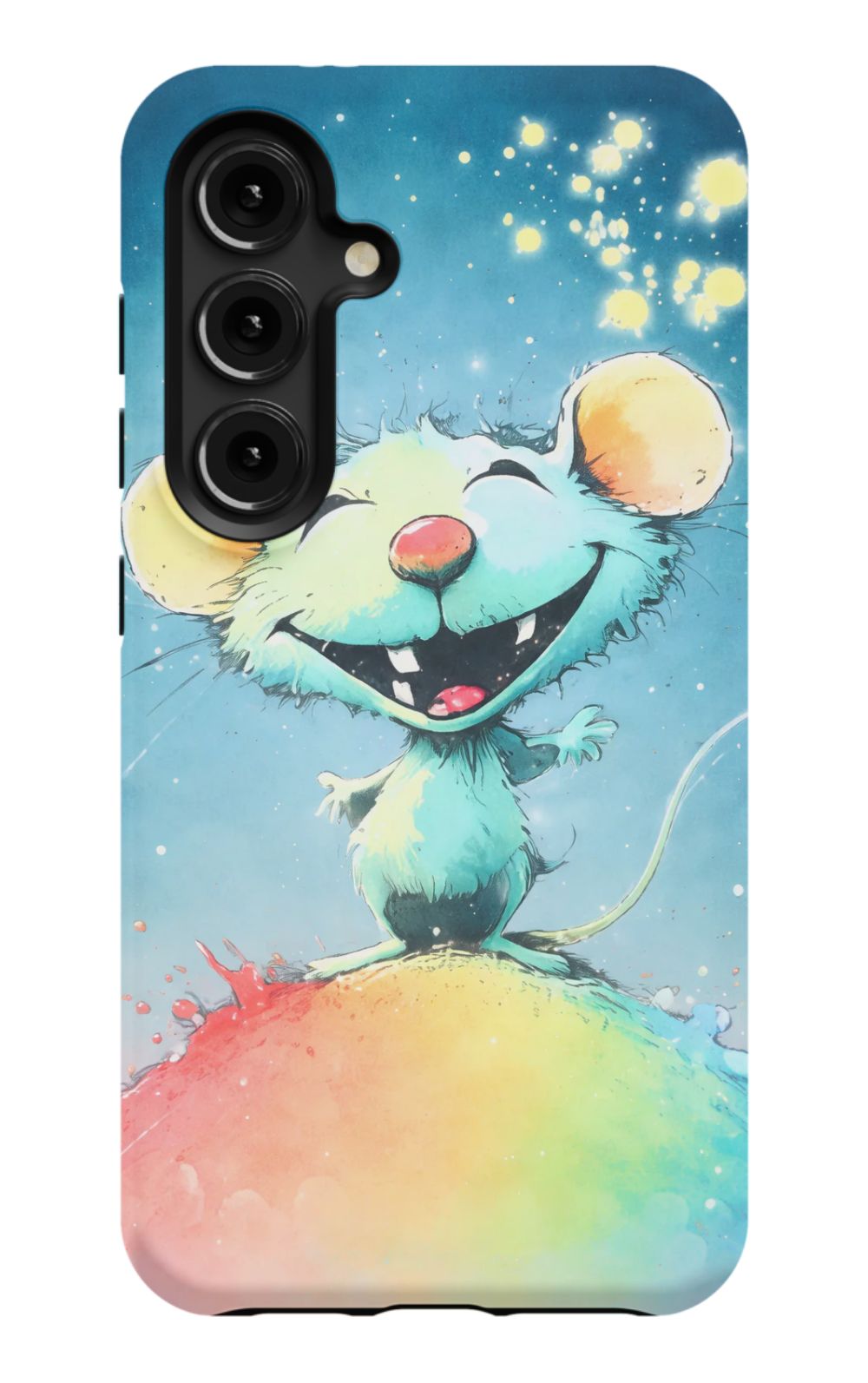 Joyful mouse on a colourful splash