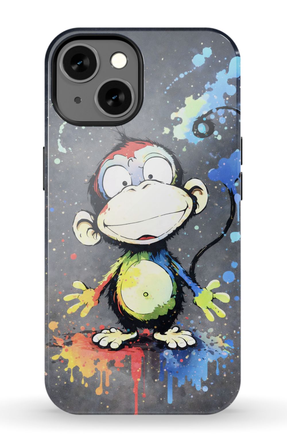 Cheerful monkey with vibrant paint splashes