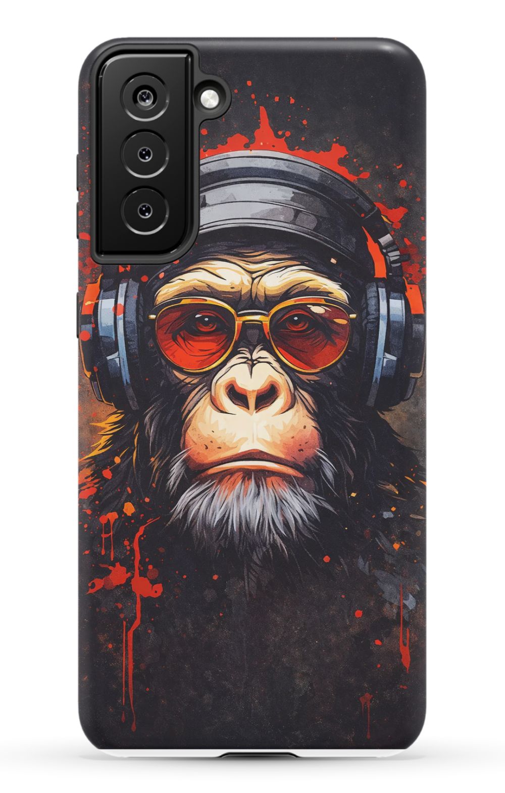 Chimpanzee with red-tinted shades