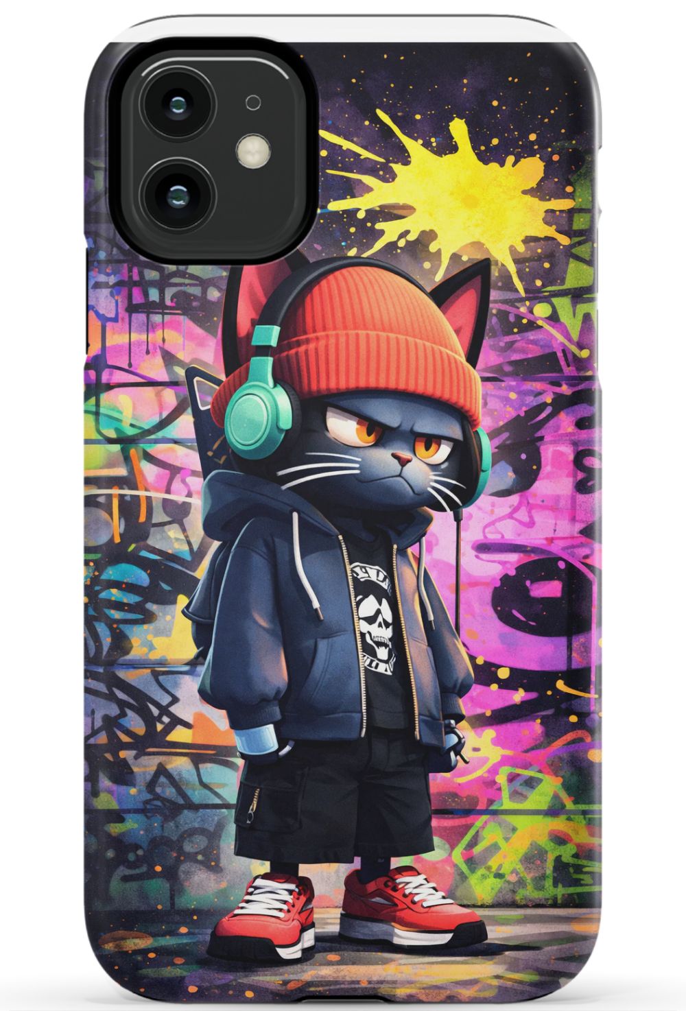 Urban street cat with graffiti backdrop