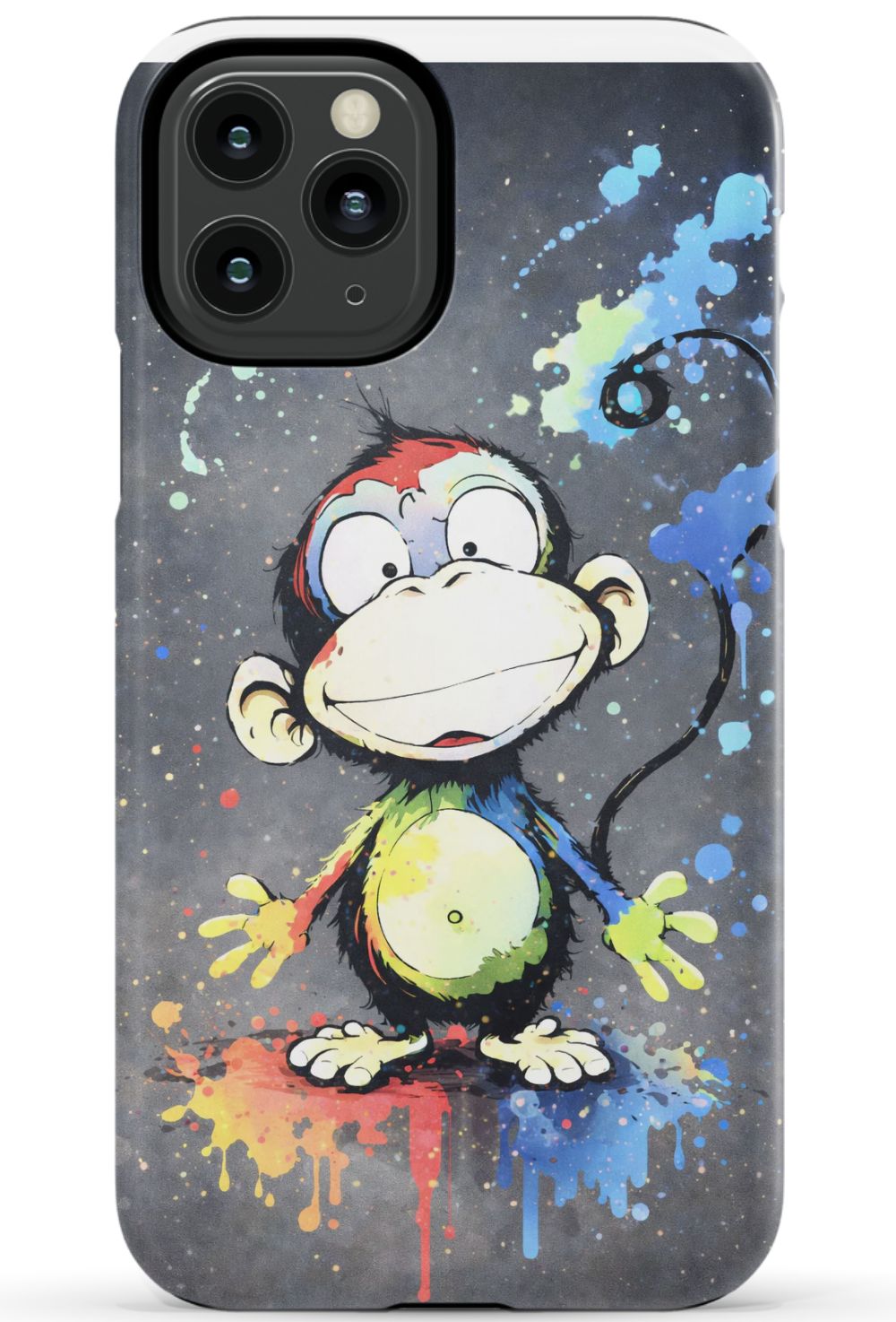 Cheerful monkey with vibrant paint splashes