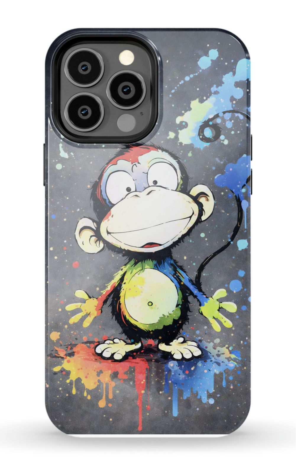 Cheerful monkey with vibrant paint splashes