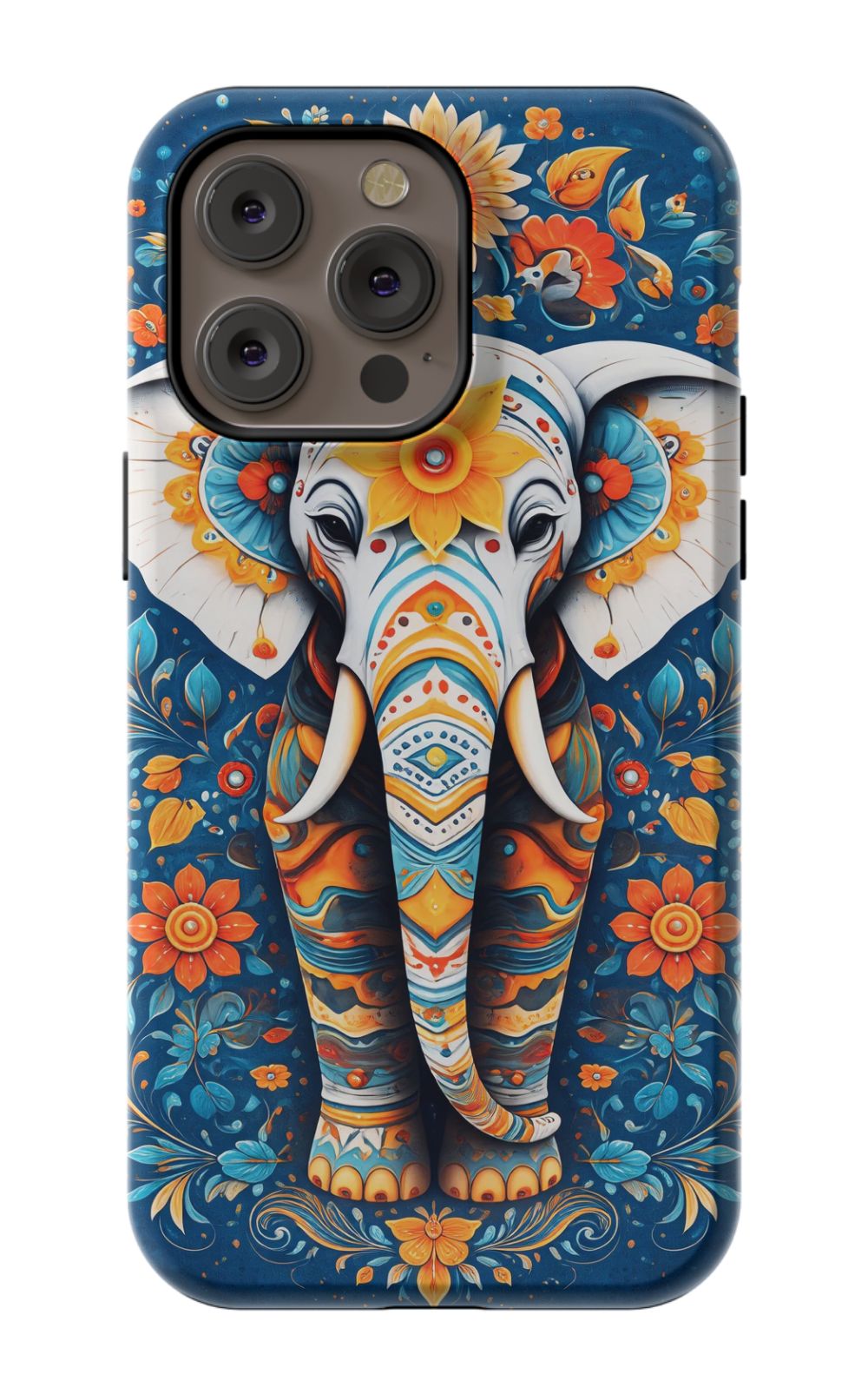 Ornate elephant with vibrant folk art