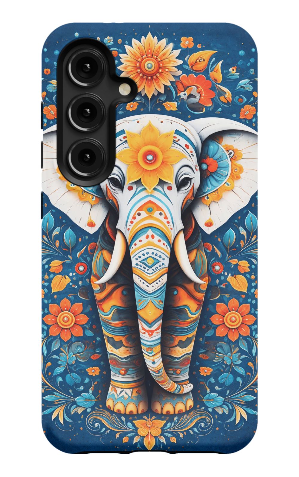 Ornate elephant with vibrant folk art