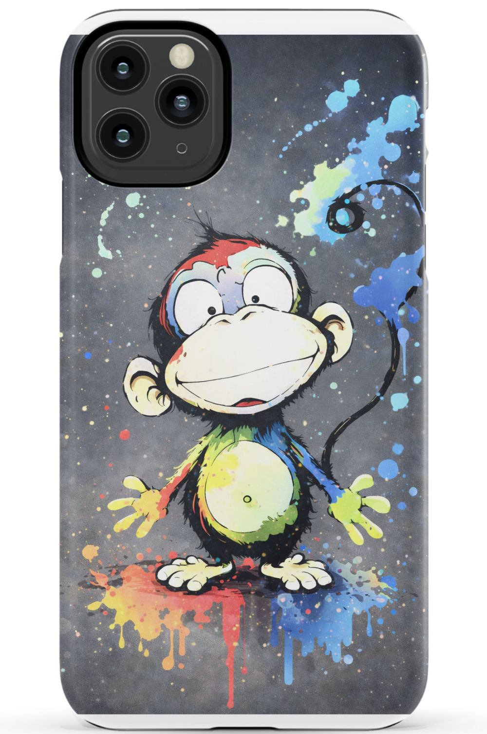 Cheerful monkey with vibrant paint splashes