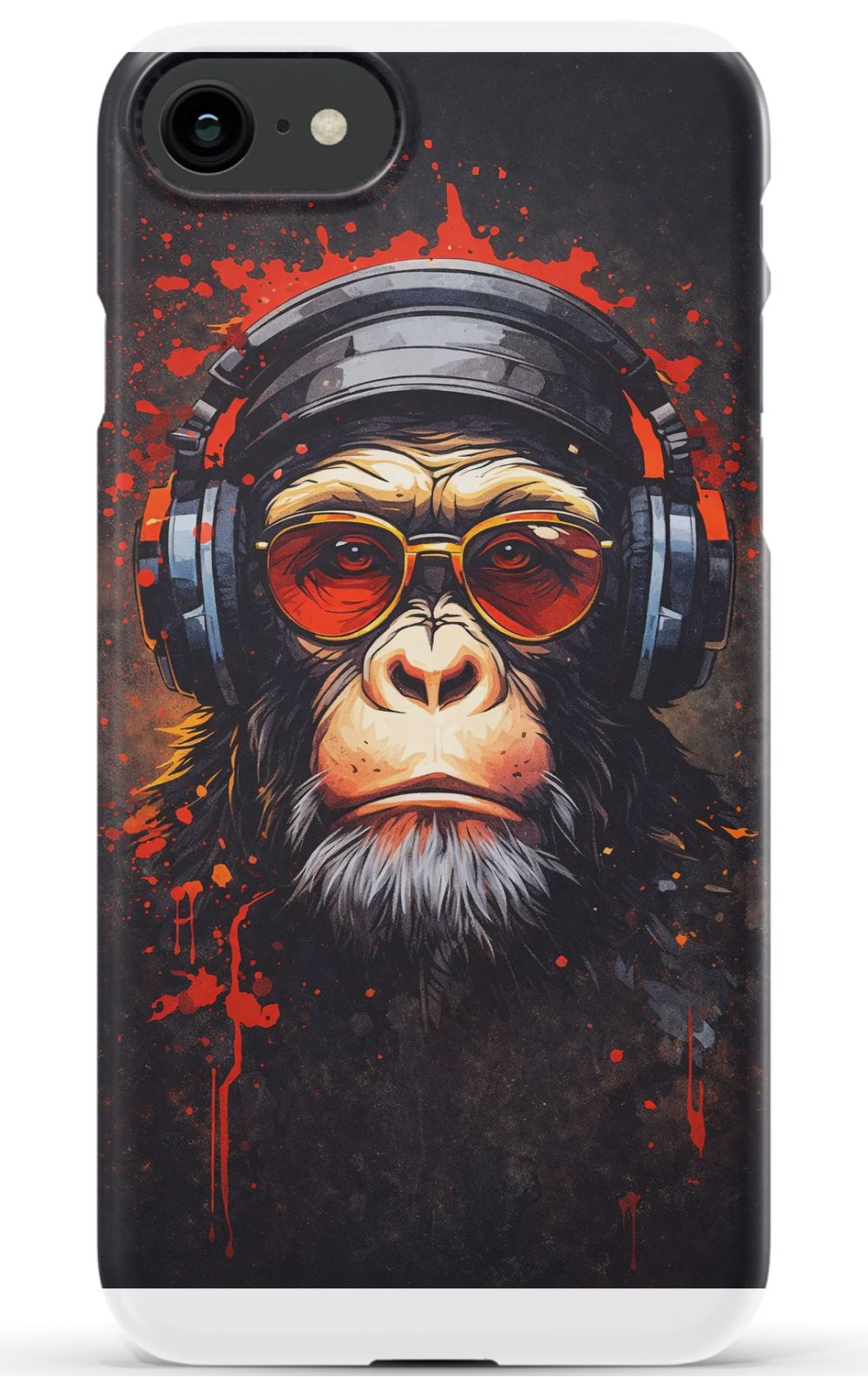 Chimpanzee with red-tinted shades