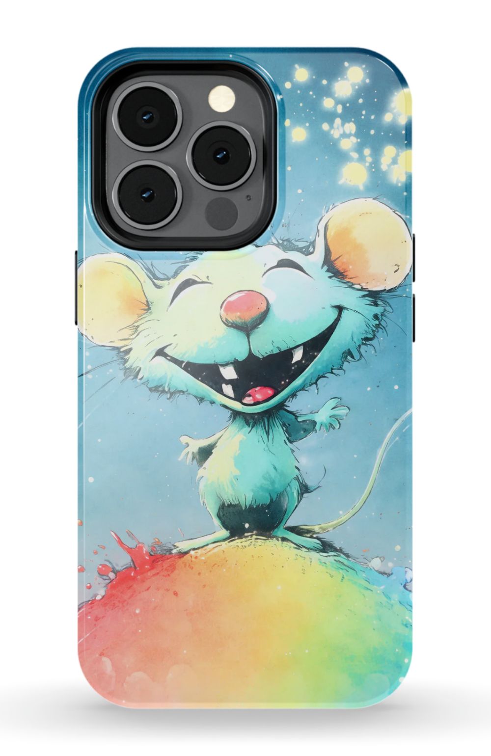 Joyful mouse on a colourful splash