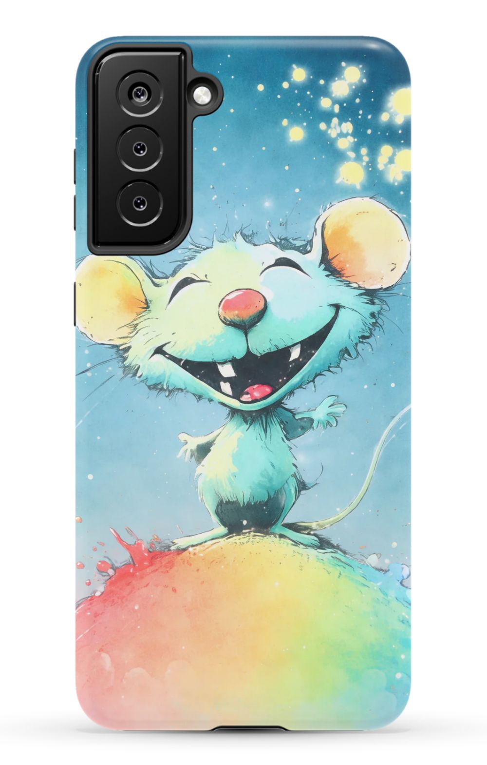 Joyful mouse on a colourful splash