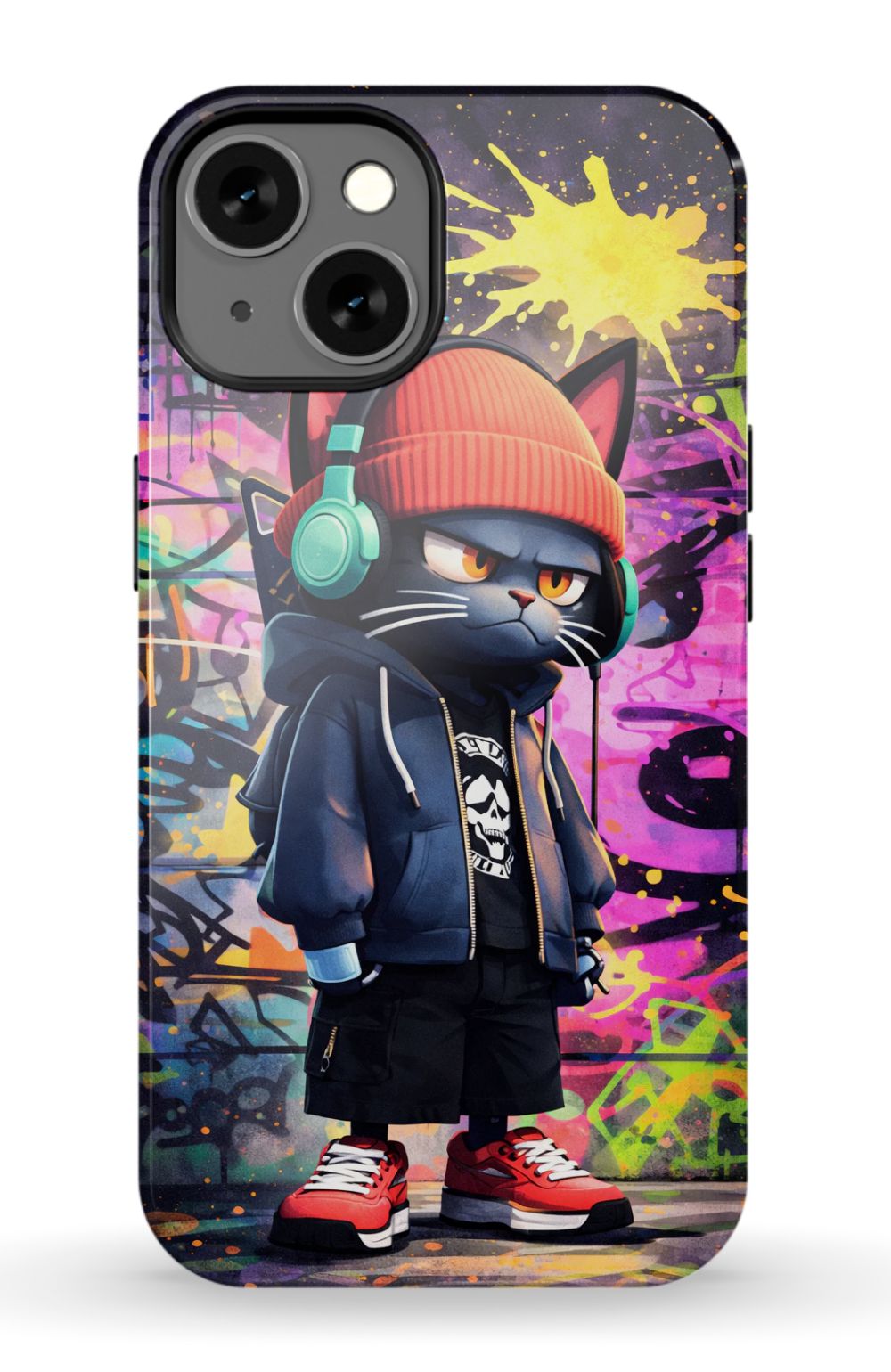 Urban street cat with graffiti backdrop