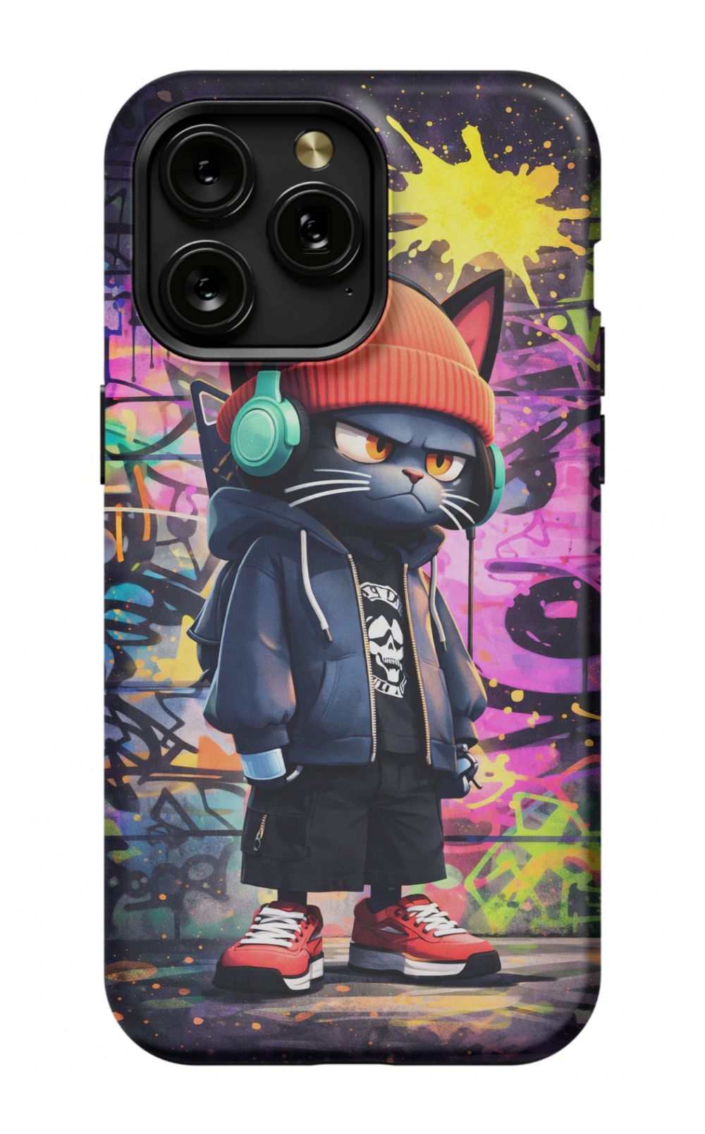 Urban street cat with graffiti backdrop