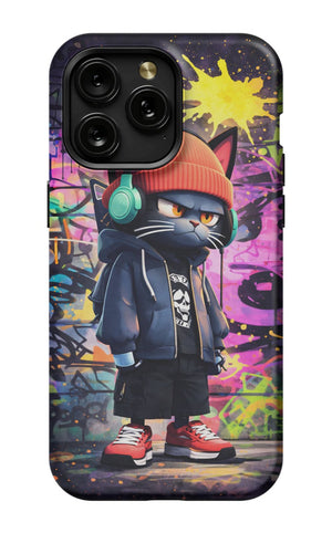 Urban street cat with graffiti backdrop