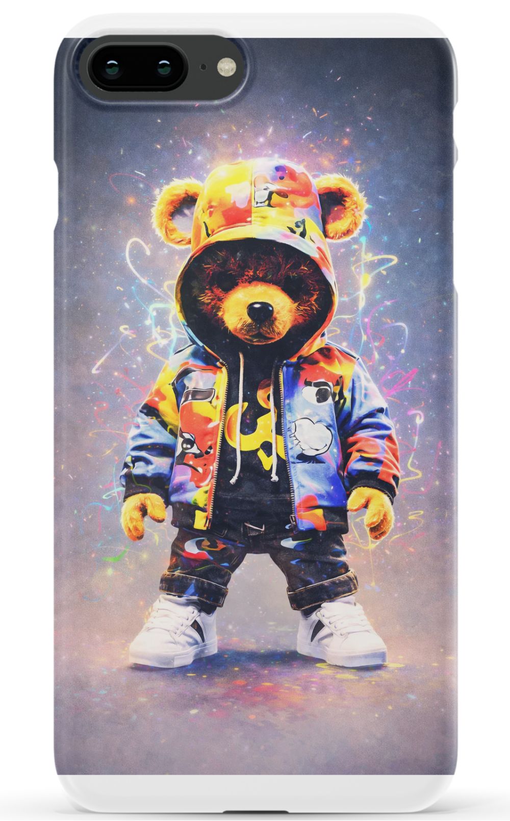 Teddy bear in vibrant streetwear