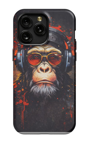 Chimpanzee with red-tinted shades