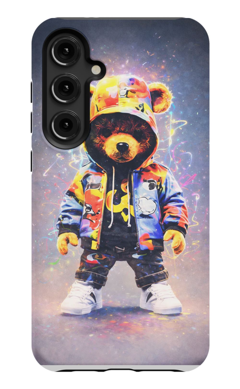 Teddy bear in vibrant streetwear