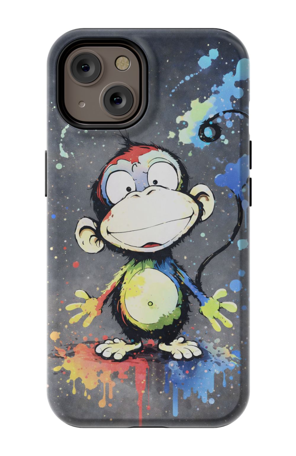Cheerful monkey with vibrant paint splashes