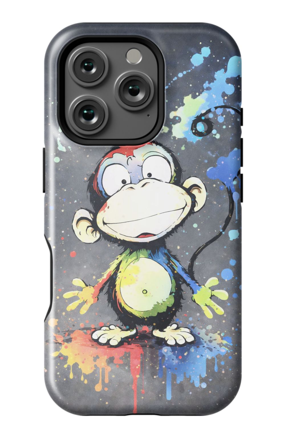 Cheerful monkey with vibrant paint splashes