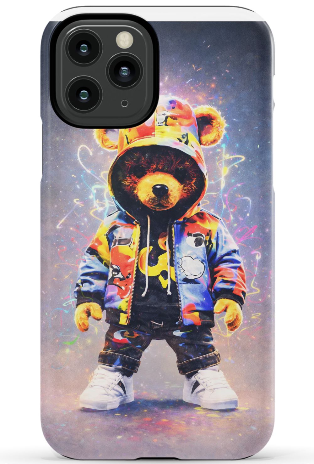 Teddy bear in vibrant streetwear