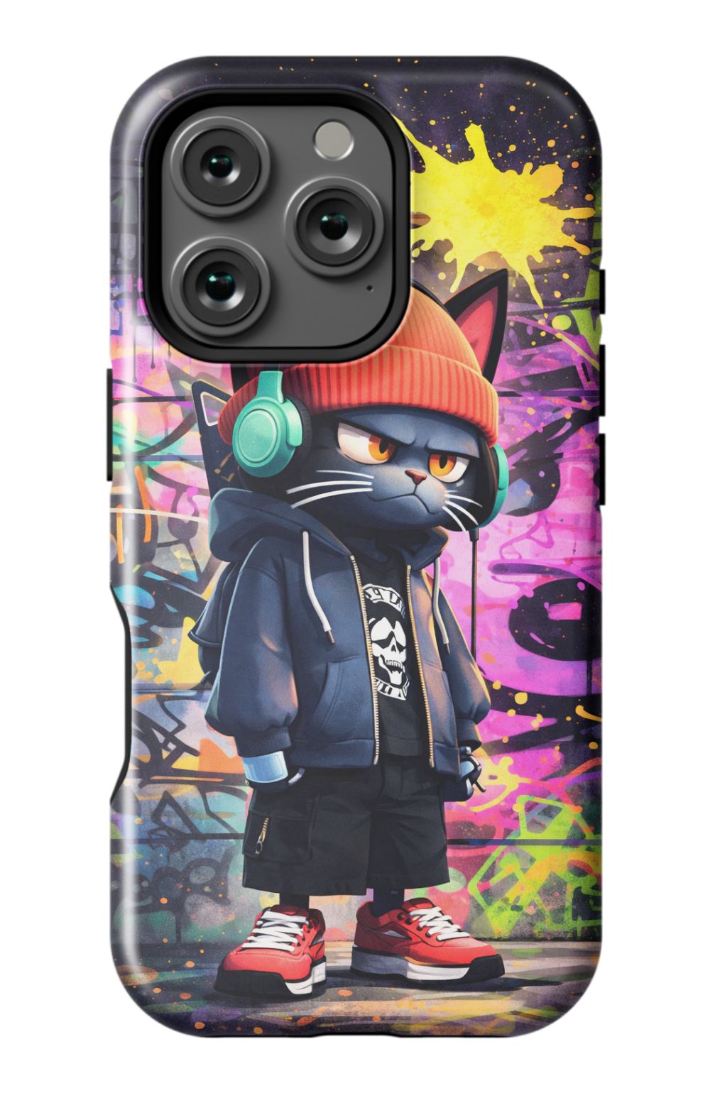 Urban street cat with graffiti backdrop