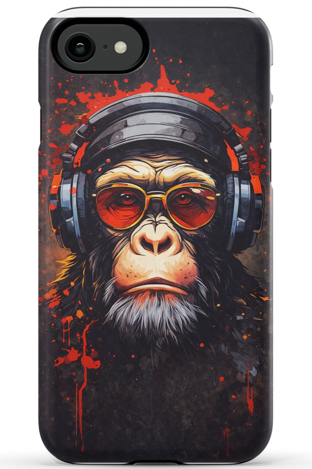 Chimpanzee with red-tinted shades
