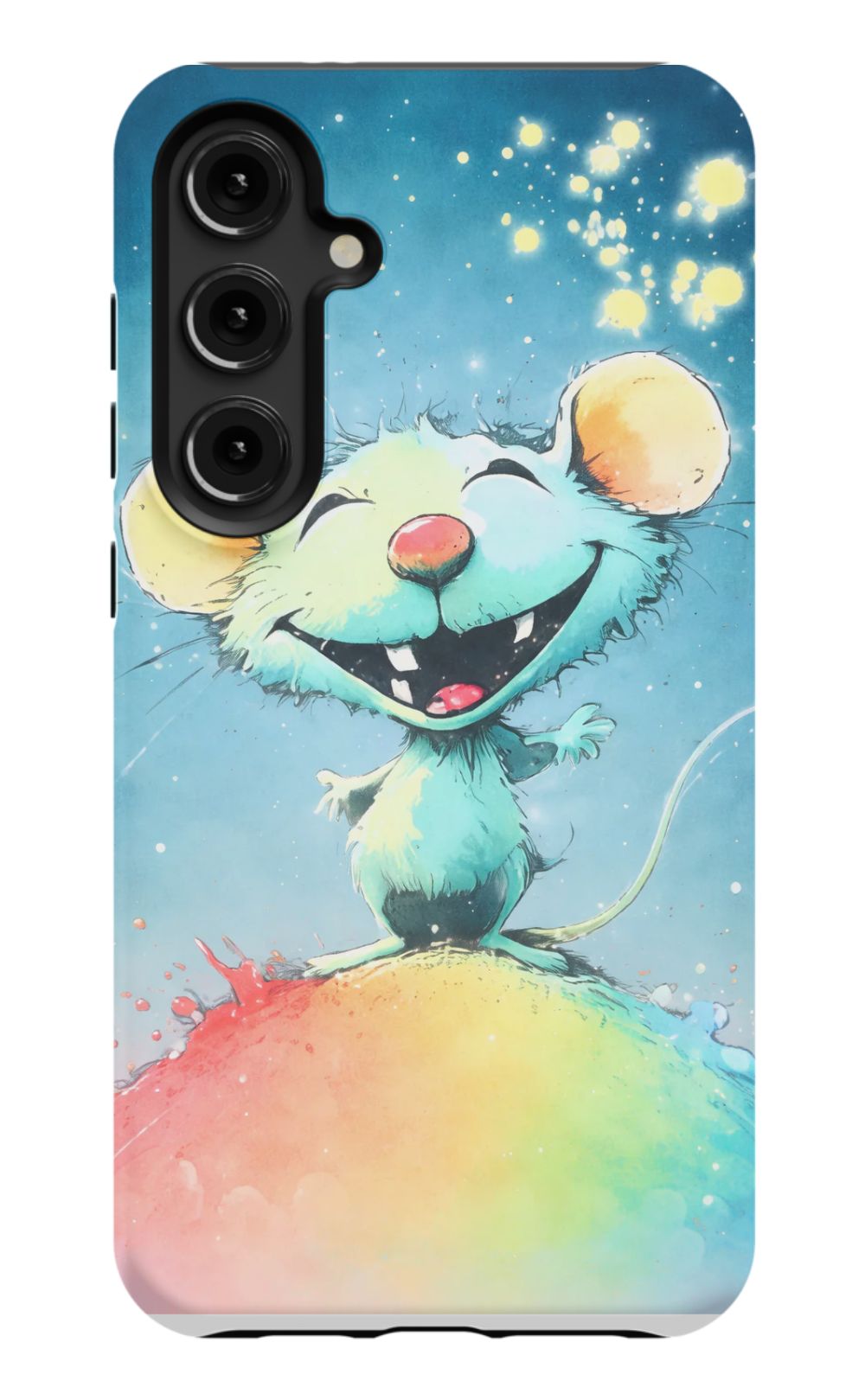 Joyful mouse on a colourful splash
