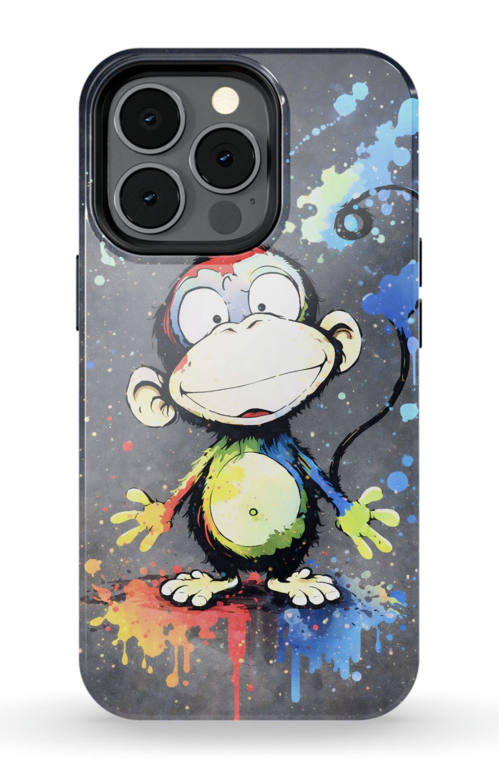 Cheerful monkey with vibrant paint splashes