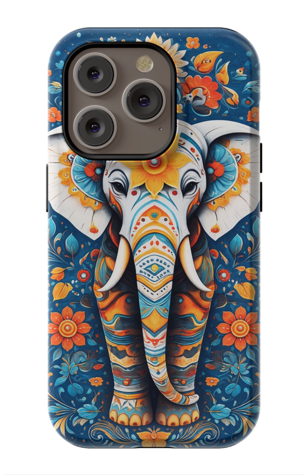 Ornate elephant with vibrant folk art