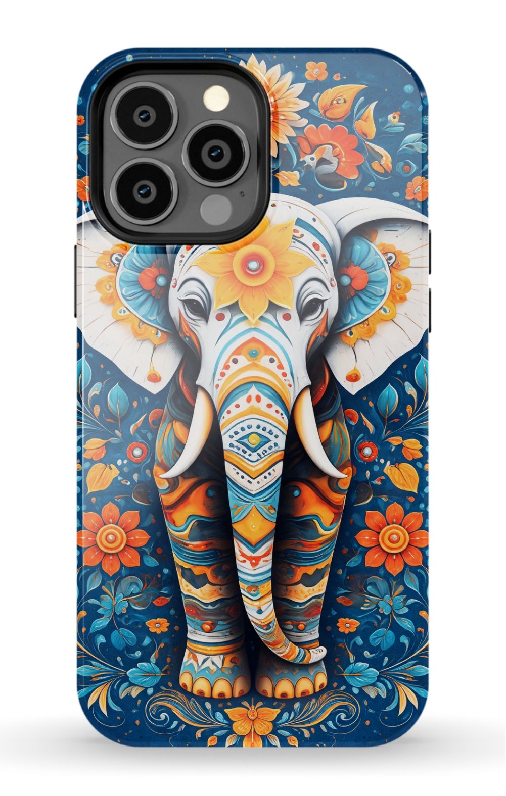 Ornate elephant with vibrant folk art
