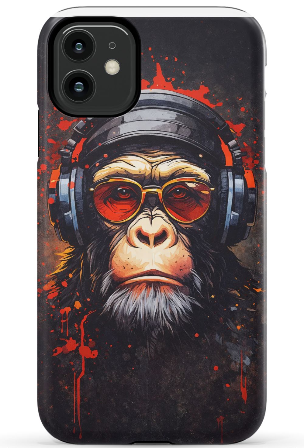 Chimpanzee with red-tinted shades