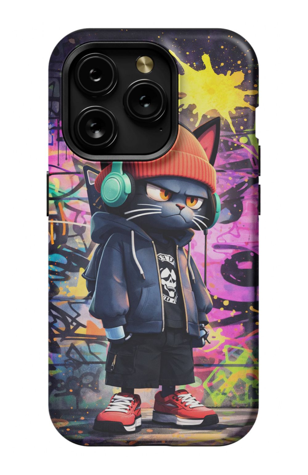 Urban street cat with graffiti backdrop