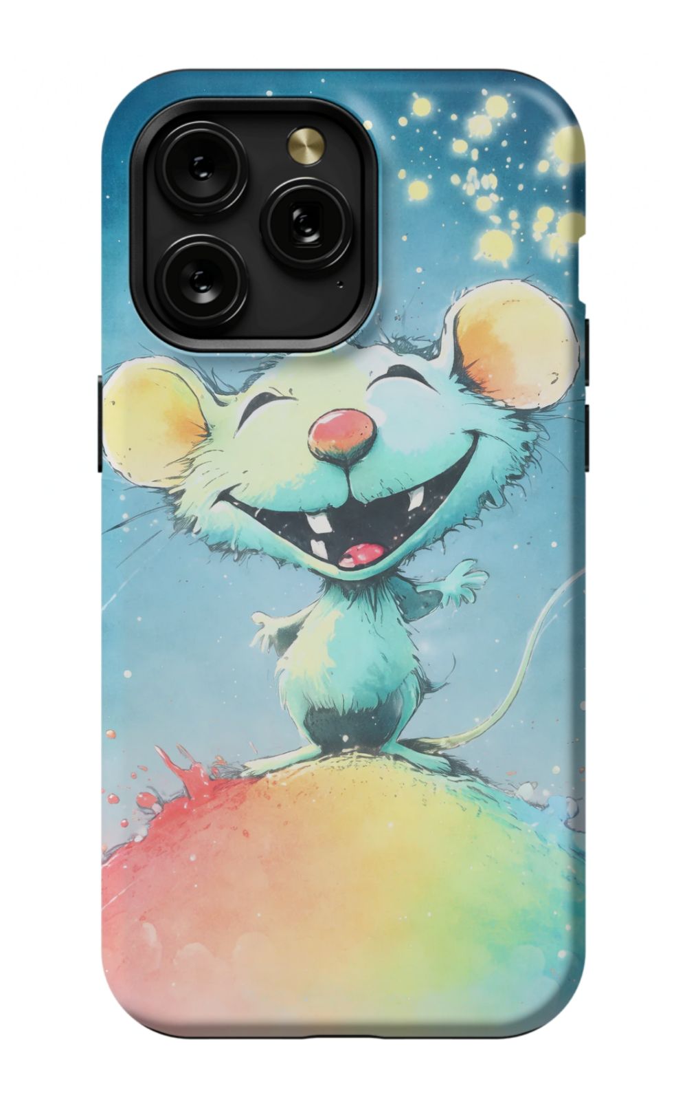 Joyful mouse on a colourful splash