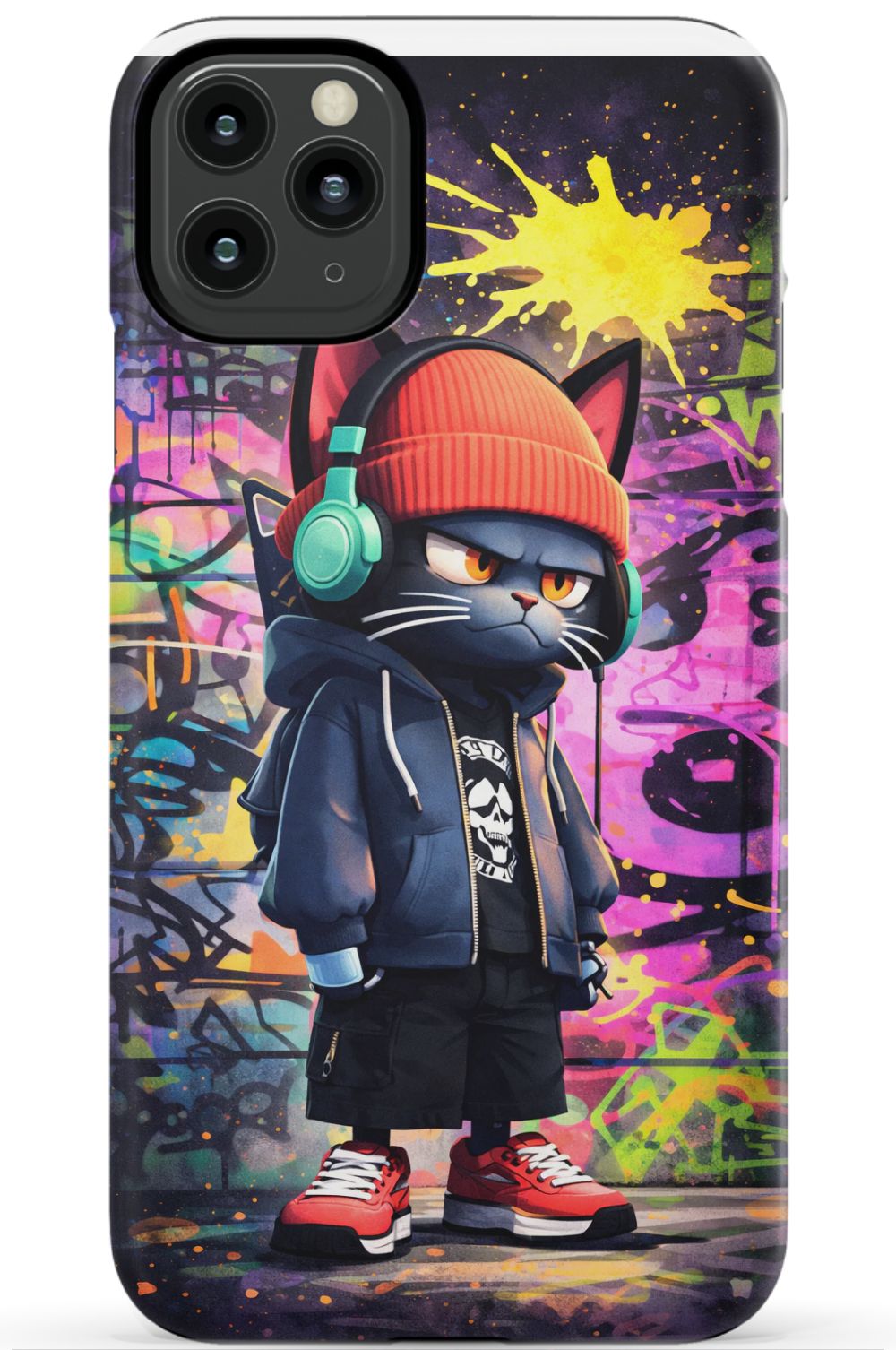 Urban street cat with graffiti backdrop