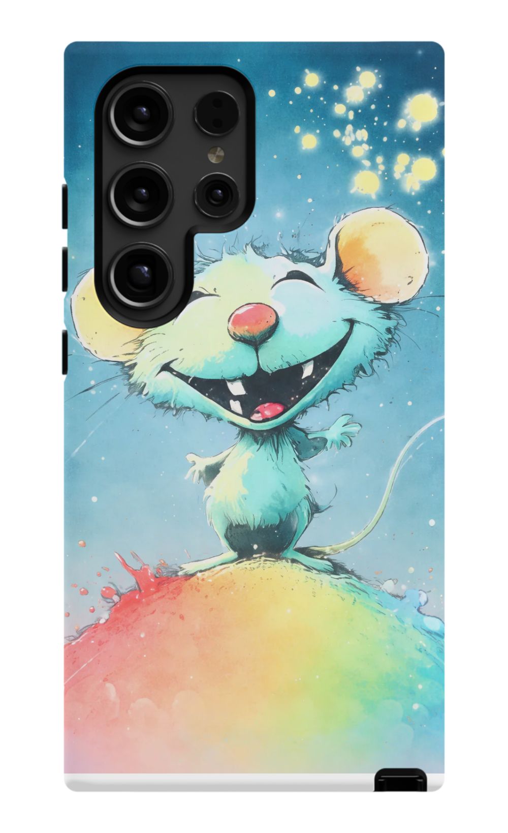 Joyful mouse on a colourful splash