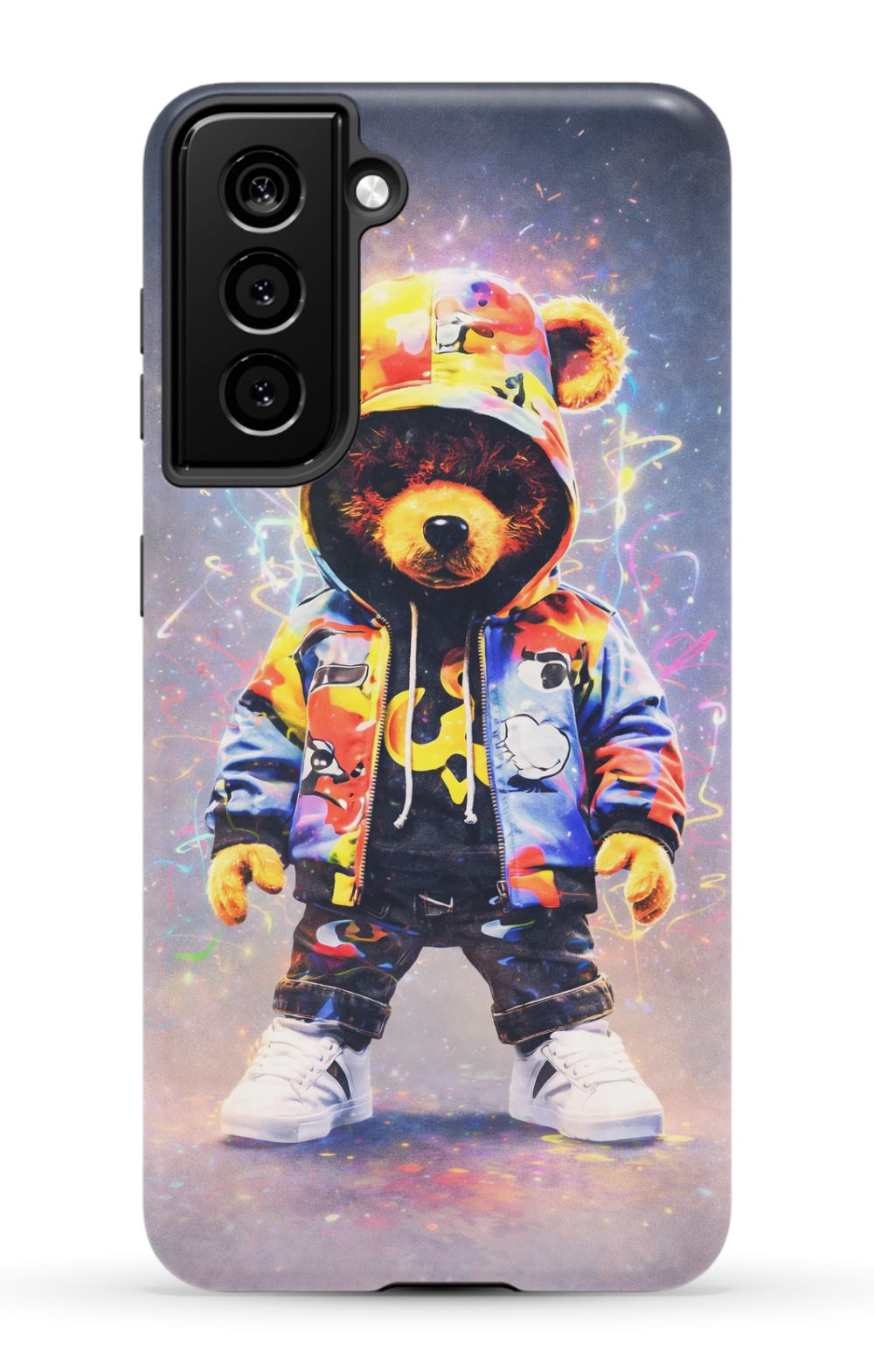 Teddy bear in vibrant streetwear