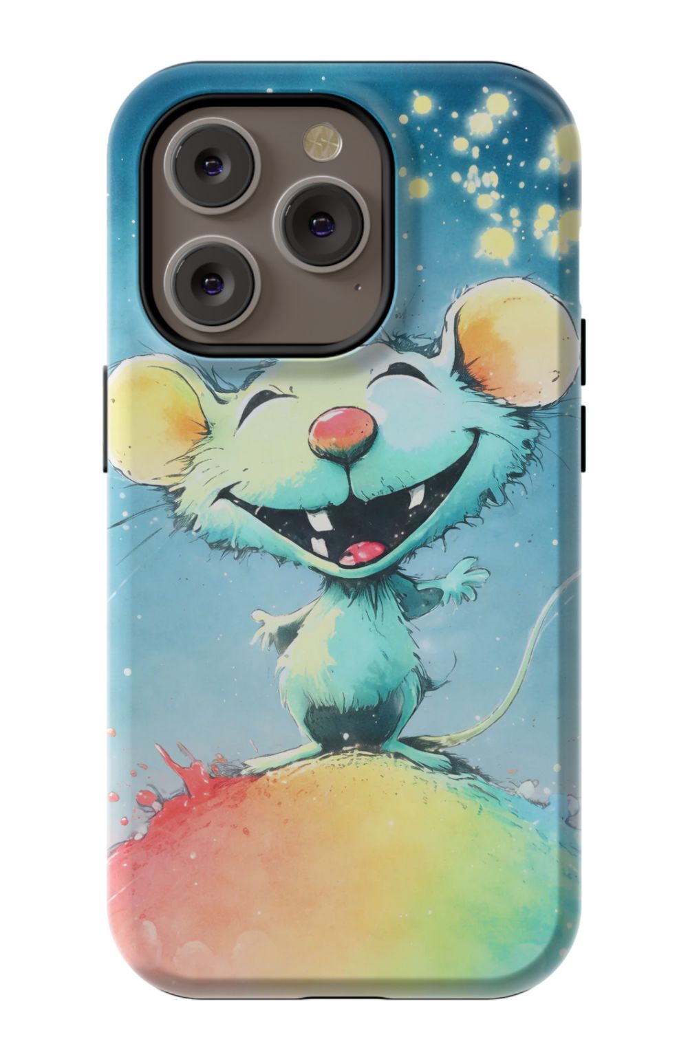 Joyful mouse on a colourful splash
