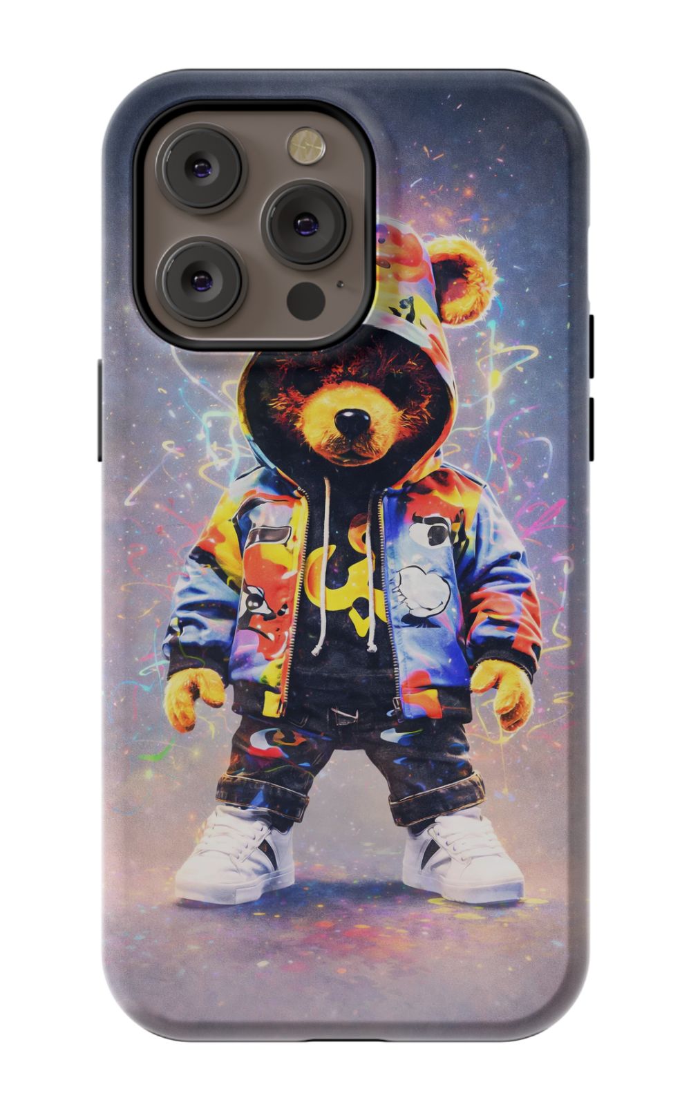 Teddy bear in vibrant streetwear