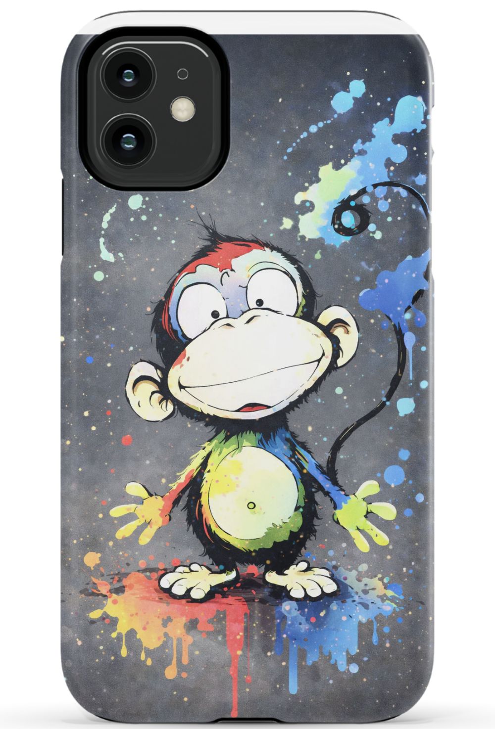 Cheerful monkey with vibrant paint splashes