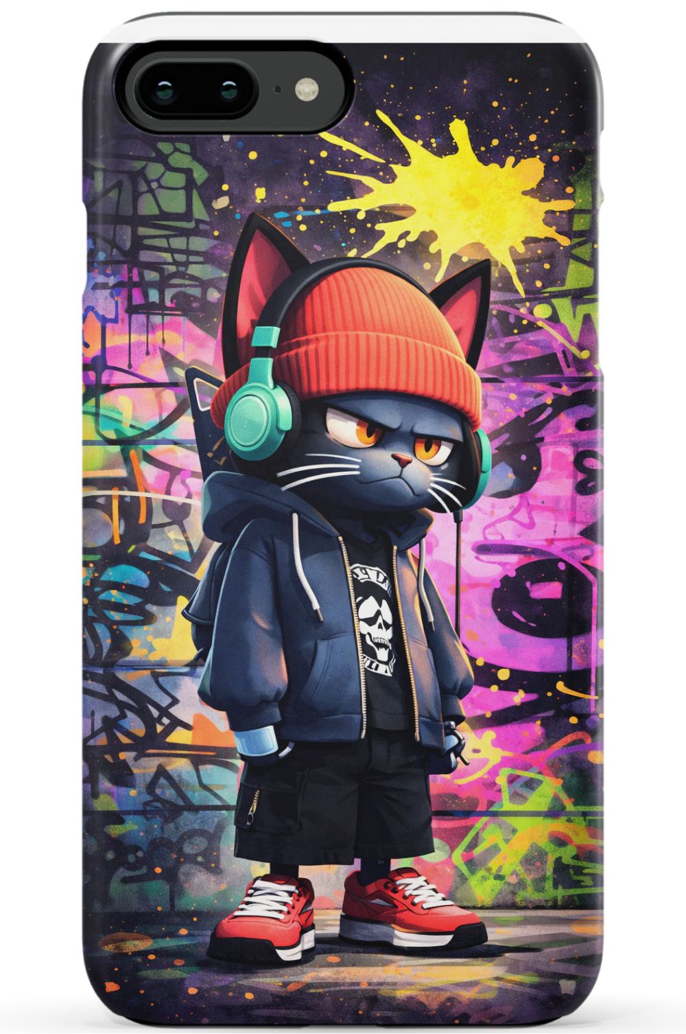 Urban street cat with graffiti backdrop